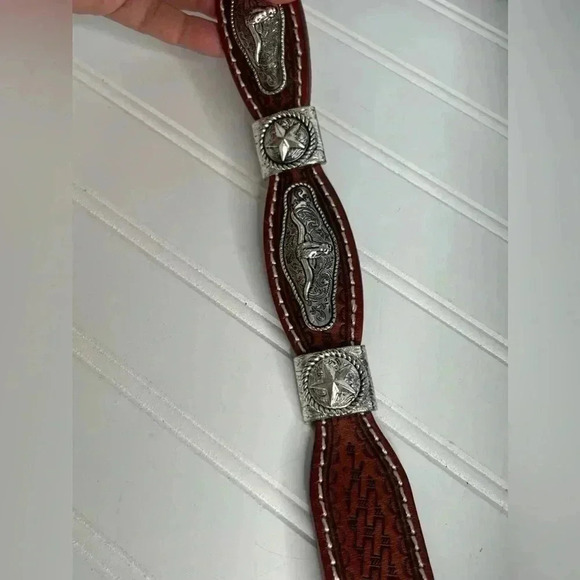 Tooled Scalloped Concho Western Leather‎ Belt - Chestnut 32” main image 6